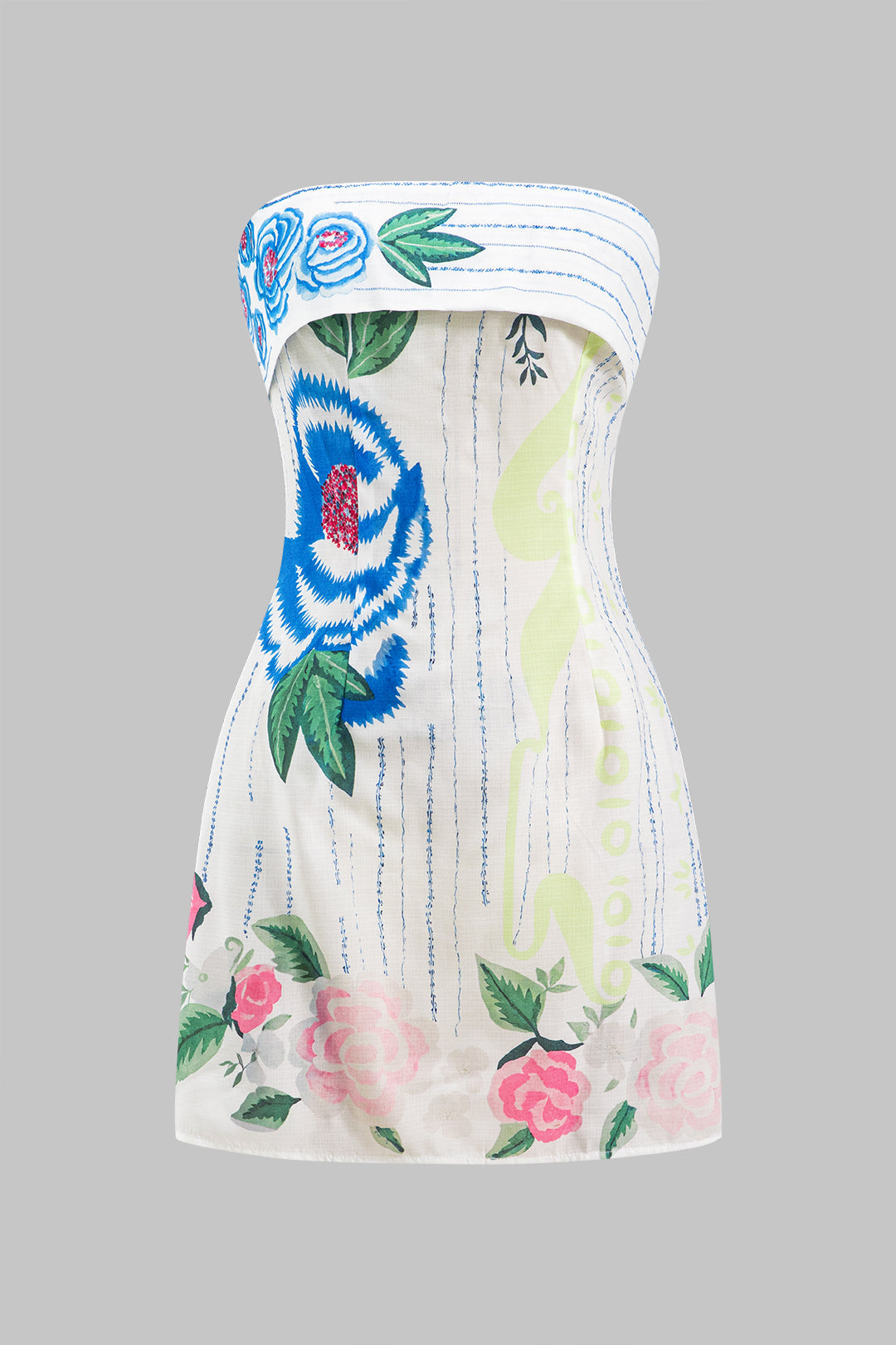 Aiertu -Floral Print Sleeveless Zipper Strapless Mini Dress aiertu