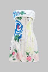 Aiertu -Floral Print Sleeveless Zipper Strapless Mini Dress aiertu
