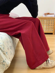 Aiertu - Women's Wide Leg Red Denim Pants Cleanfit Casual Straight High Waist Baggy Jeans Skater Dancer Boyfriend Streetwear Aiertu