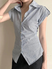 Aiertu -Striped Contrast Slim-Fit Button-Up Shirts aiertu