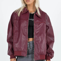 Aiertu - Women Y2k Oversized Faux Leather Jackets Lapel Collar Zip Up Motorcycle Coats Fall Fashion Leather Bomber Jacket Aiertu
