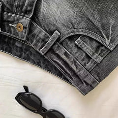 Aiertu - Y2k Harajuku Hot Girls Black Low Waist Denim Shorts Womens Loose and Versatile Stretch Hip Covering Slimming Jean Shorts Aiertu