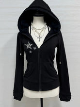 Aiertu - Women's Slim Fit Versatile Black Leopard Printed Star Classic Style Sweatshirts Punk Winter Street Zip Up Jackets Y2k Clothes Aiertu