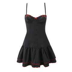 Aiertu - Sexy Sweet Women Floral Embroidery Spaghetti Straps Dress Fashion High Waist A-line Mini Summer Dresses Female Lace Up Robe Aiertu