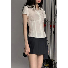 Aiertu Y2K White Shirts Women Harajuku Jk Lace Short Sleeve Blouses Summer Preppy Kawaii Korean Fashion Basic Slim Chic Tops New Aiertu