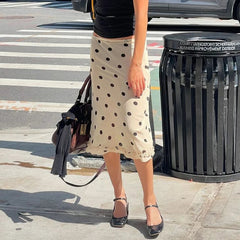 Aiertu - Polka Dot Elegant Mid Skirt Women High Street Fashion Spring Summer Long Skirts Casual Ladies Vintage 90s Outfits Aiertu