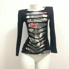 Aiertu - Fake Two Vintage Spicy Girl Slim Long Sleeves Tees for Woman American Y2k Retro T-shirts Subculture Punk Grunge Harajuku Tops Aiertu