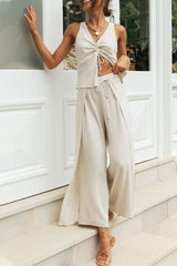 Aiertu - Fashion Street Solid Draw String V Neck Sleeveless Two Pieces Aiertu
