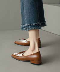 Aiertu Original Design Brown Cowhide Leather Lace Up Splicing Flats Aiertu