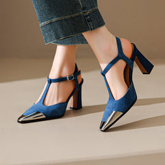 Aiertu - New Women Pumps Shoes High Heel Genuine Leather Fashion Casual Summer Sexy Square Toe Office Shoes Sandal Party Woman 34-41 Aiertu