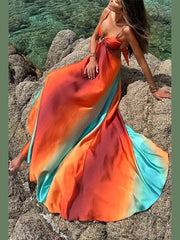 Aiertu - Fashion Panelled Dress Women Hollow Out Sling Backless A-line Floor-length Dresses Female 2025 Spring Summer Vacation Lady Robe Aiertu