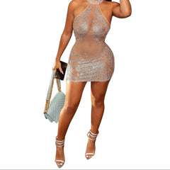 Aiertu Sylph Summer Eveing Dresses Sleeveless New Women Clothes Sexy Tight Mesh Hot Drill Perspective Nightclub Mini Drss Vestidos Aiertu
