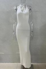 Aiertu - Sexy Solid Color Lace Up Backless Halter One Step Skirt Dresses Aiertu