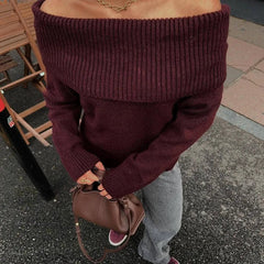 Aiertu - party look snspos Women's Fall Sweater Fashion Loose Casual Solid Pullover Sexy One Shoulder Sweater Streetwear Pullover Office Lady Aiertu