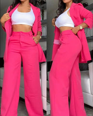 Aiertu 2025 Woman Elegant Sets Autumn Fashion Women's Notched Collar Coat & Pocket Design Pants Set Work Commuting Two Piece Suit Aiertu
