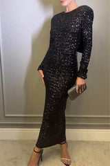 Aiertu - Sexy Solid Sequins With Bow O Neck Evening Dress Dresses Aiertu