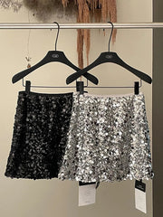 Aiertu Sequied Sexy Silver Mini Skirts For Women 2025 New High Waist Slim Zipper A-line Party Skirt Simple Fashion Elegant Short Faldas Aiertu