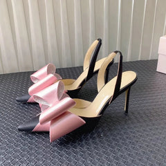 Aiertu - Bow Satin Stilettos New Women Point Toe Thin High Heel Slingbacks Elegant Sweet Pumps Sandals Shoes For Woman Aiertu