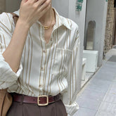 Aiertu Vintage Striped Shirts Women Harajuku Streetwear Oversize Blouses Office Lady Elegant Korean Long Sleeve Loose Casual Tops Aiertu