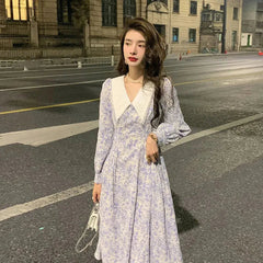 Aiertu - Casual Holiday Long Dresses 2024 Women Chic Floral Summer Elegant Prom Evening Bubble Sleeve Maxi Dress For Chiffon Korean Lady Aiertu
