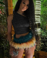 Aiertu Summer Women Sexy Golden Scales Tanks Girl Single Shoulder Bling All-match Party Club Crop Tops Miss Solid Vest Aiertu