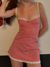 Aiertu - Women's Red Plaid Dress Vintage Sleeveless Off Shoulder Mini Dresses Y2k Elegant One Piece Frocks 2000s Coquette Clothes Summer Aiertu