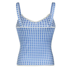 Aiertu - Plaid Bow Blue Summer New Sweet Cute Y2K Aesthetic Fairycore Crop Tops Fashion High Street Beach Sexy Camis Women Aiertu