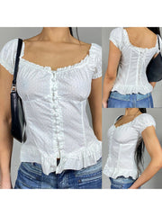 Aiertu - Women s Casual Loose Fit Blouse Floral Print V-Neck Short Sleeve Button Front Shirt Fashion Tops Summer Wear Aiertu