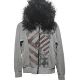 Aiertu - Winter American Style Personality Printed Warm Hoodies Simplicity Fashion Design Loose Sweatshirts Fur Collar Tops Aiertu