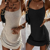 Aidase Summer New Fashion Slim Sexy Halter Drawstring Sweater Dress Women Aiertu
