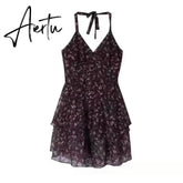 Aiertu 2000s Aesthetics Fashion Outfits 2 Piece Set Floral Dress Prairie Chic + Knitted Tops With Belt Spring Summer High Street Aiertu