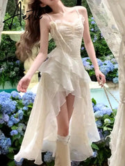 Aiertu 2024 Fairy Elegant Short Party Dresses Woman Beach Sleeveless Irregular Dresses Korea Fashion Aesthetics Casual One Piece Dress Aiertu