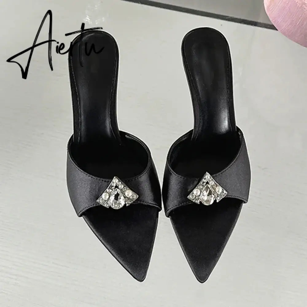 Aiertu 2024 New CRYSTAL Sandals Pointed High Heel Slippers Elegant and Comfortable Summer Slim Heel Slippers Party Mules Shoes Aiertu