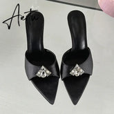 Aiertu 2024 New CRYSTAL Sandals Pointed High Heel Slippers Elegant and Comfortable Summer Slim Heel Slippers Party Mules Shoes Aiertu
