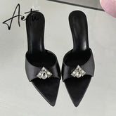 Aiertu 2024 New CRYSTAL Sandals Pointed High Heel Slippers Elegant and Comfortable Summer Slim Heel Slippers Party Mules Shoes Aiertu