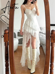 Aiertu 2024 Summer Streetwear Vintage Dresses Grunge Y2k Aesthetic Irregular Ruffled Vestido Slim Fit Harajuku Woman Backless Dress Aiertu