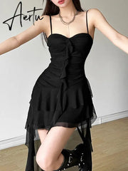 Aiertu 2024 Y2k Aesthetic Irregular Ruffled Dress Sexy Backless Harajuku Pleated Dresses Streetwear Sleeveless Bodycon Aiertu