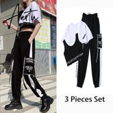 Aiertu 3 Pieces Set Summer Streetwear Outfit Women's Sweatshirt Set Track Suit Cargo Pants Short Sleeve Shirt Women Trouser Set Aiertu