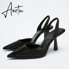 Aiertu African Party Shoe and Bag Set Sexy Heels Shallow Mouth Pointed Pumps Lace-Up Sandals Ladies Slip On Golden Crossdressers Beige Aiertu