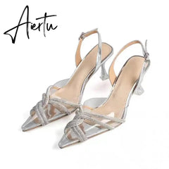 Aiertu Ankle Luxury Rivet High Heeled Shoes Summer New Women's Pumps Pointed Versatile Sexy Prom Women's Sandals 8cm Sandalias Aiertu