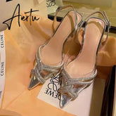 Aiertu Ankle Luxury Rivet High Heeled Shoes Summer New Women's Pumps Pointed Versatile Sexy Prom Women's Sandals 8cm Sandalias Aiertu
