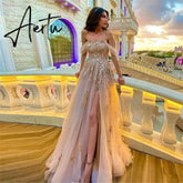 Aiertu Appliques Net Prom Dress Side Split Celebrity Dresses Off the Shoulder Women's Glitter Evening Dresses Formal Gown Aiertu