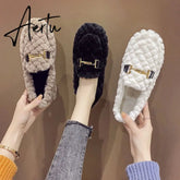 Aiertu Autumn and Winter New Outdoor Home Indoor Wool Bag with Cotton Shoes Anti Slip Warm Lady Beans Shoes Aiertu