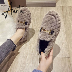 Aiertu Autumn and Winter New Outdoor Home Indoor Wool Bag with Cotton Shoes Anti Slip Warm Lady Beans Shoes Aiertu