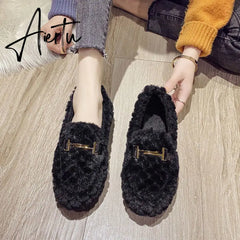 Aiertu Autumn and Winter New Outdoor Home Indoor Wool Bag with Cotton Shoes Anti Slip Warm Lady Beans Shoes Aiertu