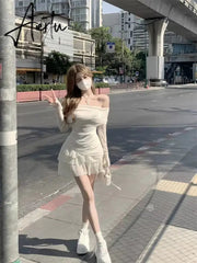 Aiertu Autumn Elegant Two Pieces Skirt Set Women Casual Sweet Blouse + Y2k Slim Cake Skirts Office Lady Korean Fashion Suits New Aiertu