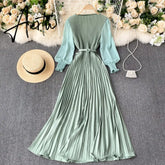 Aiertu Autumn Fashion Streetwear Long Dress Design French Pleated Maxi Dress Women Elegant O Neck Long Sleeve A-line Dress Aiertu