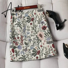 Aiertu Autumn High Waist A-line Skirts Light Mature One Step Skirt Ladies Medium Length Retro Wrapped Hip Skirt Jacquard Skirt Aiertu