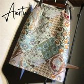Aiertu Autumn High Waist A-line Skirts Light Mature One Step Skirt Ladies Medium Length Retro Wrapped Hip Skirt Jacquard Skirt Aiertu