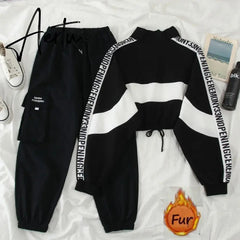 Aiertu Autumn High Waist Streetwear Cargo Pants Female Harajuku Loose Joggers Women 2 Piece Suit harem camo pants Aiertu